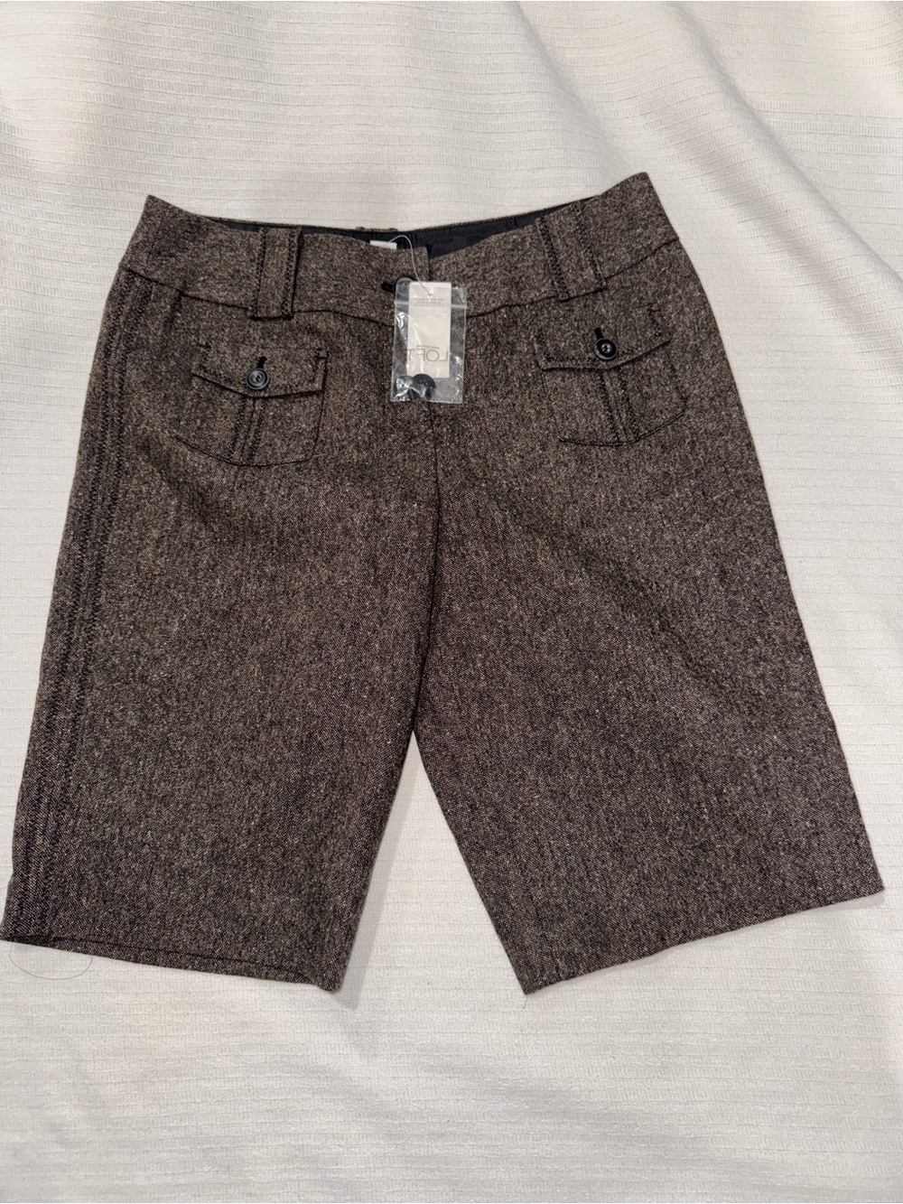 LOFT Women's Tailored Tweed Bermuda Shorts in Dark Brown
